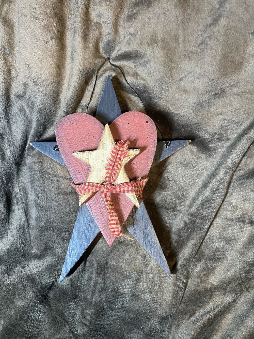 Handcrafted Rustic Holiday Star & Heart Wall Decor - Red and Blue